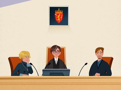 Tegning som viser dommer og to meddommere