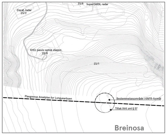 Illustrasjon av planavgrensing for delplan D61 målemast på Breinosa