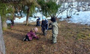 Bilde av barn som leker i skogen