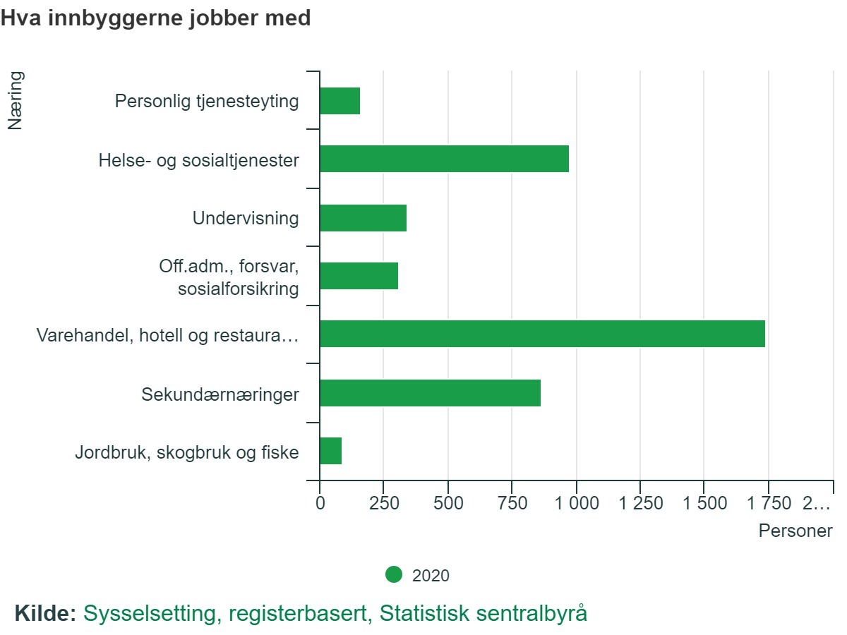 Tabell fra SSB som viser sysselsetting i Lunner