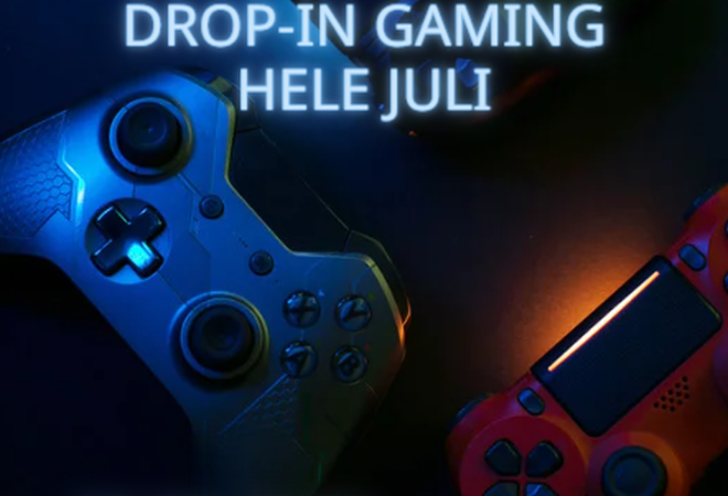 To spillkonsoll og informasjon om drop inn gaming i juli 2024