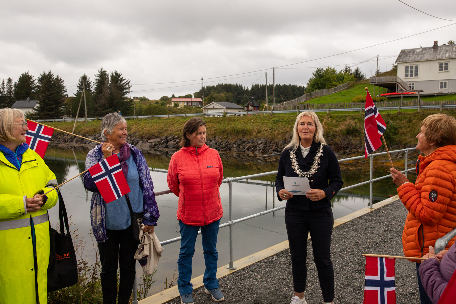 Ordfører roste dugnadsviljen i Brasøy. Fra venstre: Else Lied, Ingeborg Aar, Tanja Irene Hanssen, Elbjørg Larsen og Arna Adolfsen. (Foto: Pål Nikolaisen)