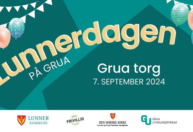 Logo Lunnerdagen på grønnfarget bakgrunn med logoer til arrangørene nederst