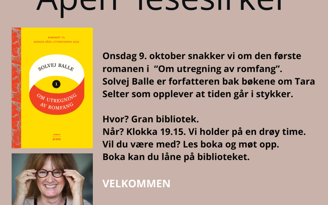 Åpen lesesirkel på Gran bibliotek.