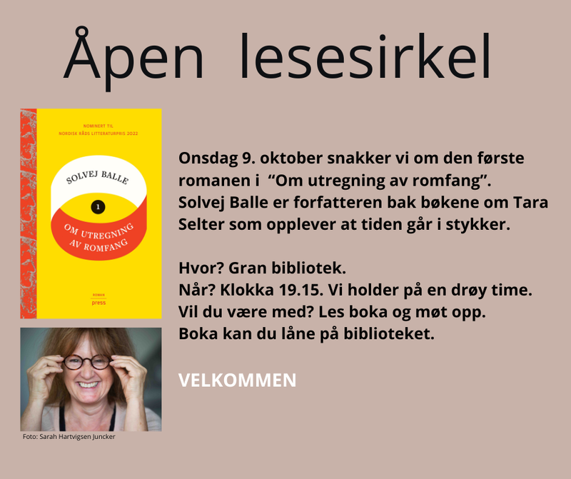 Åpen lesesirkel på Gran bibliotek.