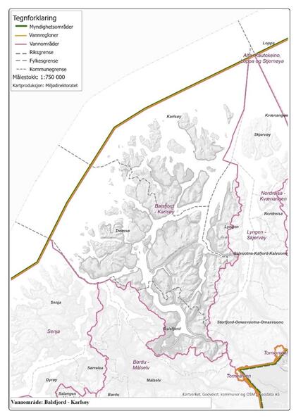 Bildet viser kart over vannområde Balsfjord - Karlsøy