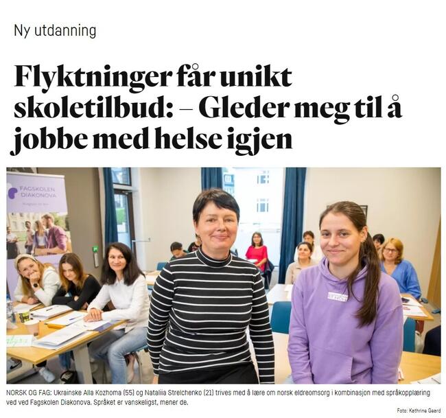 Skjermdump fra Fagbladet.no. To kvinner i front av et klasserom.