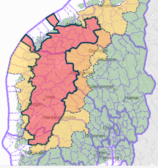 Regn, jord- og flaumskredfare