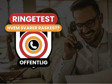 bilder viser symbolet/logoen og teksten for avisens ringetest, og med en smilende mann i telefonen i bakgrunnsbildet, duset ut.