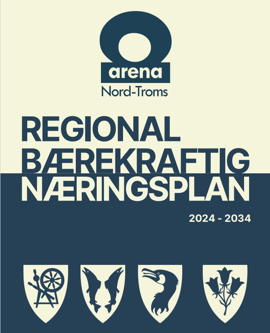 Bildet viser overskriften Regional Bærekraftig Næringsplan og kommunevåpnene til kommunen i Nord-Troms.