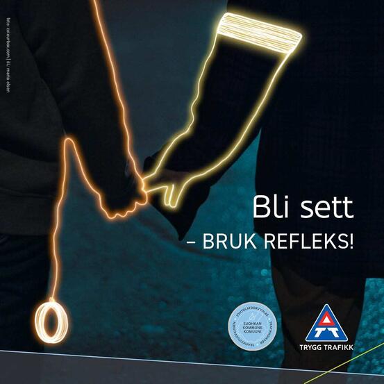 Bilde av to som holder hender, med tekst bruk refleks