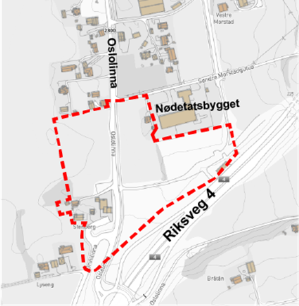 Oversikt over området sør i Gran som skal reguleres.