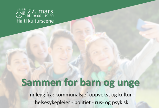 Plakaten viser et bilde av barn som tar en selfie. Teksten er det samme som i artikkelen. Fargene er grønn.