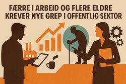 Illustrasjon med personer som viser flere eldre og færre yrkesaktive