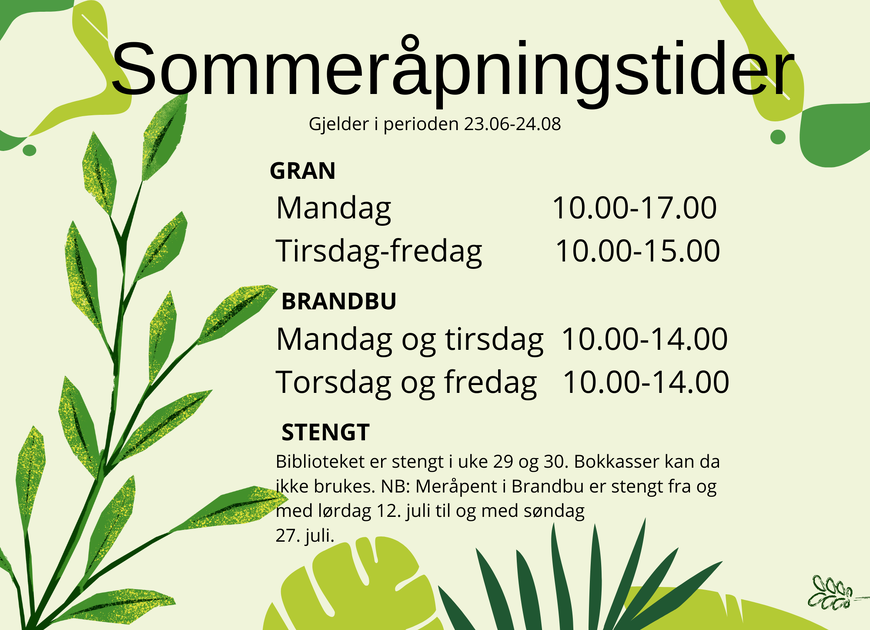 Sommeråpningstider i 2025.