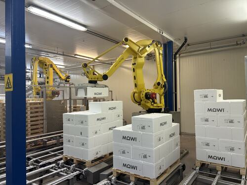 Tette kasser fra Mowi_robot i arbeid