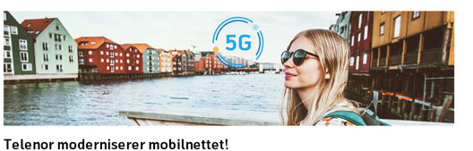 På bildet ser vi en elv som renner gjennom en by. På sidene ser men bygninger i mange forskjellige farger. Først i bildet er det ei jente med solbriller på. Øverst ser vi logoen til Telenor.