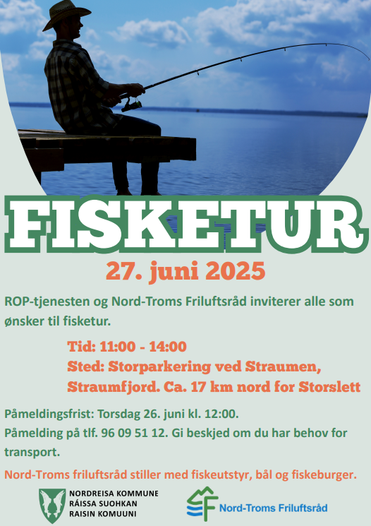 Plakat med friske farger. På bildet ser vi en mann som sitter ved en kai og fisker. Han har på seg hatt.