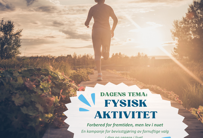 Bildet viser en person som løper i solnedgang. Været er flott og omgivelse er grønne.