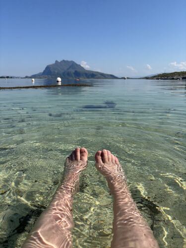 Dønnamannen bivåner bading i Øksningan. (Foto: Lisbeth Larsen)