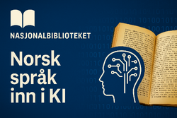 Tegning av bok og teksten Norsk språk inn i KI