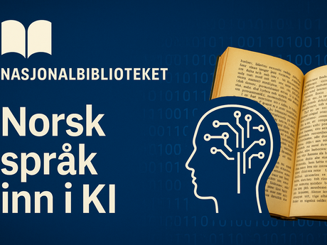 Tegning av bok og teksten Norsk språk inn i KI