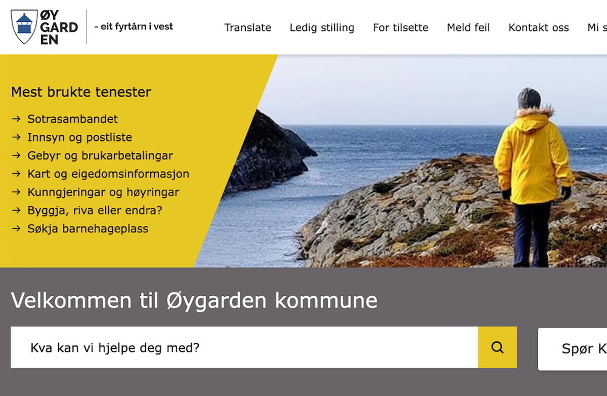 Øygarden kommune er en av de fem nominerte. De har bosatt et høyt antall kvoteflyktninger, som kommunen gir tett oppfølging og støtte. Foto: Klipp fra kommunens nettsted Fra Øygarden kommunes nettsted