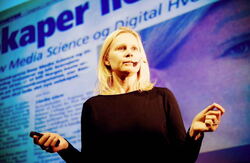 Bente Sollid, teknologigründer, var en av gjestene i podcasten. Foto: Fra hennes hjemmeside Bente Sollid under et foredrag