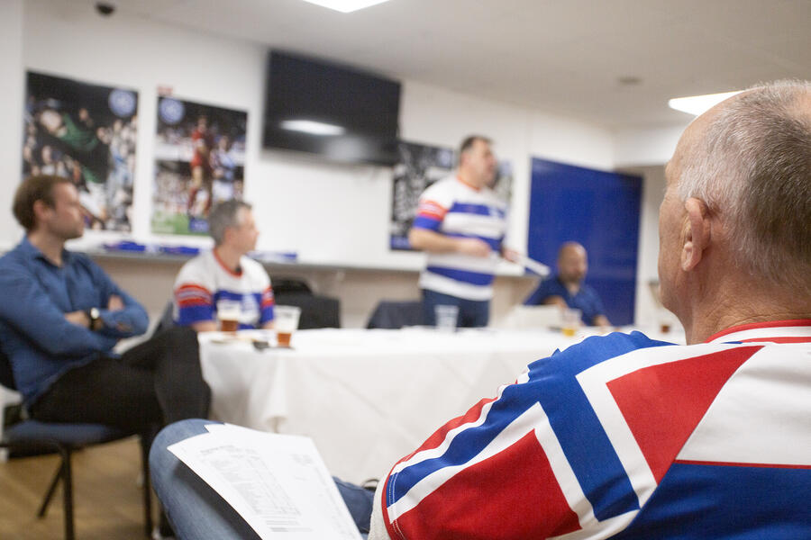 Dag Håkon Hellevik QPR Norway, annual meeting at Loftus Road. Having a meeting with guests at the Blue And White Bar