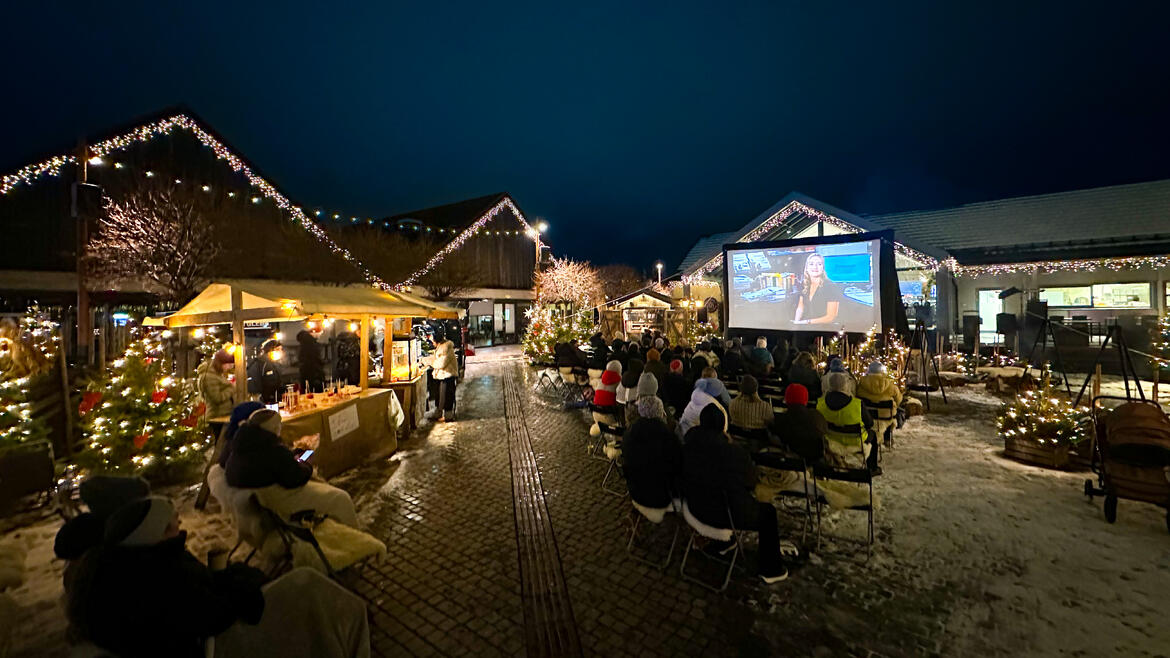 Foto av kinovisning under skumringsmarked