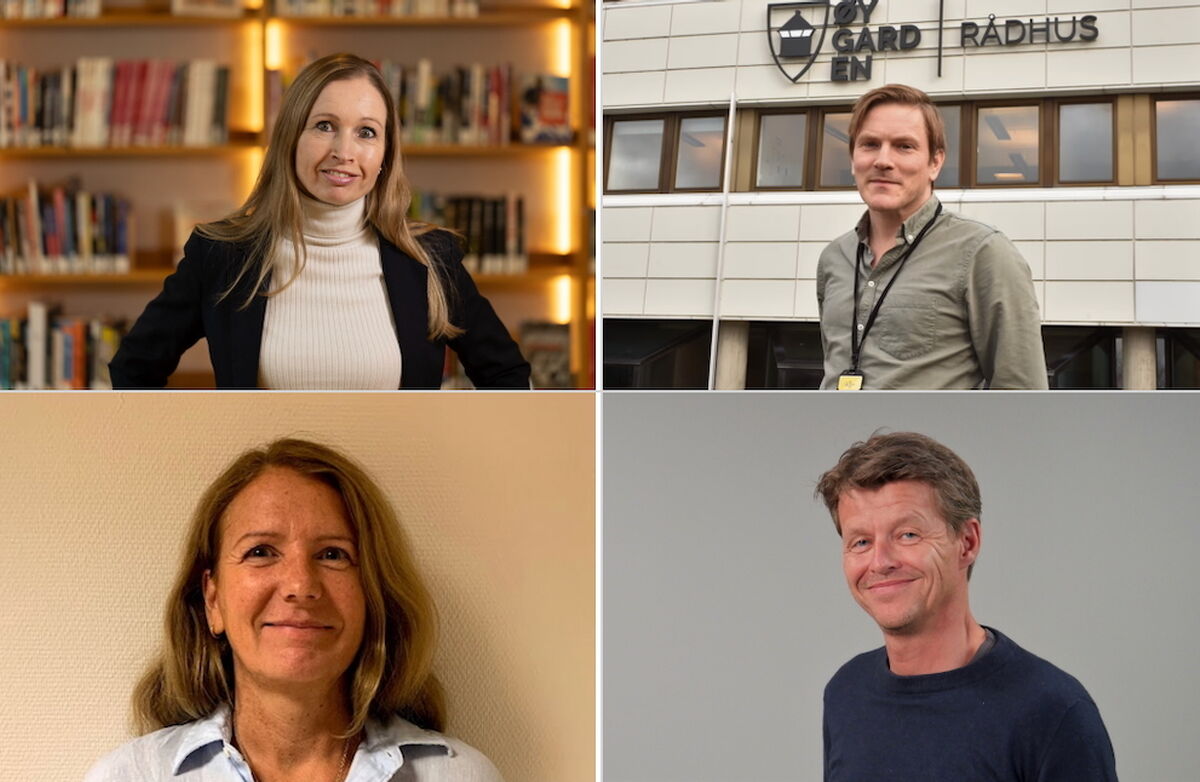 Samtale på scenen: Julie Andersland, Kenneth Sangolt, Randi Nordås og Espen Sunde. Fotomontasje: Torbjørn Vinje Foredragsholdere og møteleder på spor C i fotomontasje