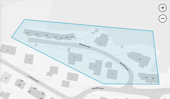 Kart som viser hvor vannstegning i Brattliveien vil foregå - 4. desember 2025