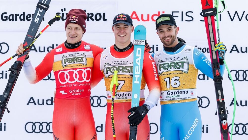 Podium descente Val Gardena 2025
