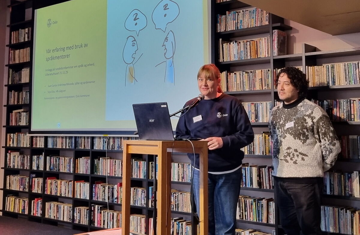 På bildet ser vi Silje Eika og Juan Carlos Urdininea Miranda, Oslo kommune.