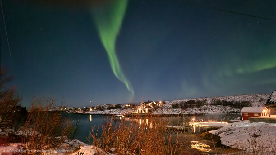Fullmåne og nordlys på Staulen. (Foto: Elsa Jakobsen)