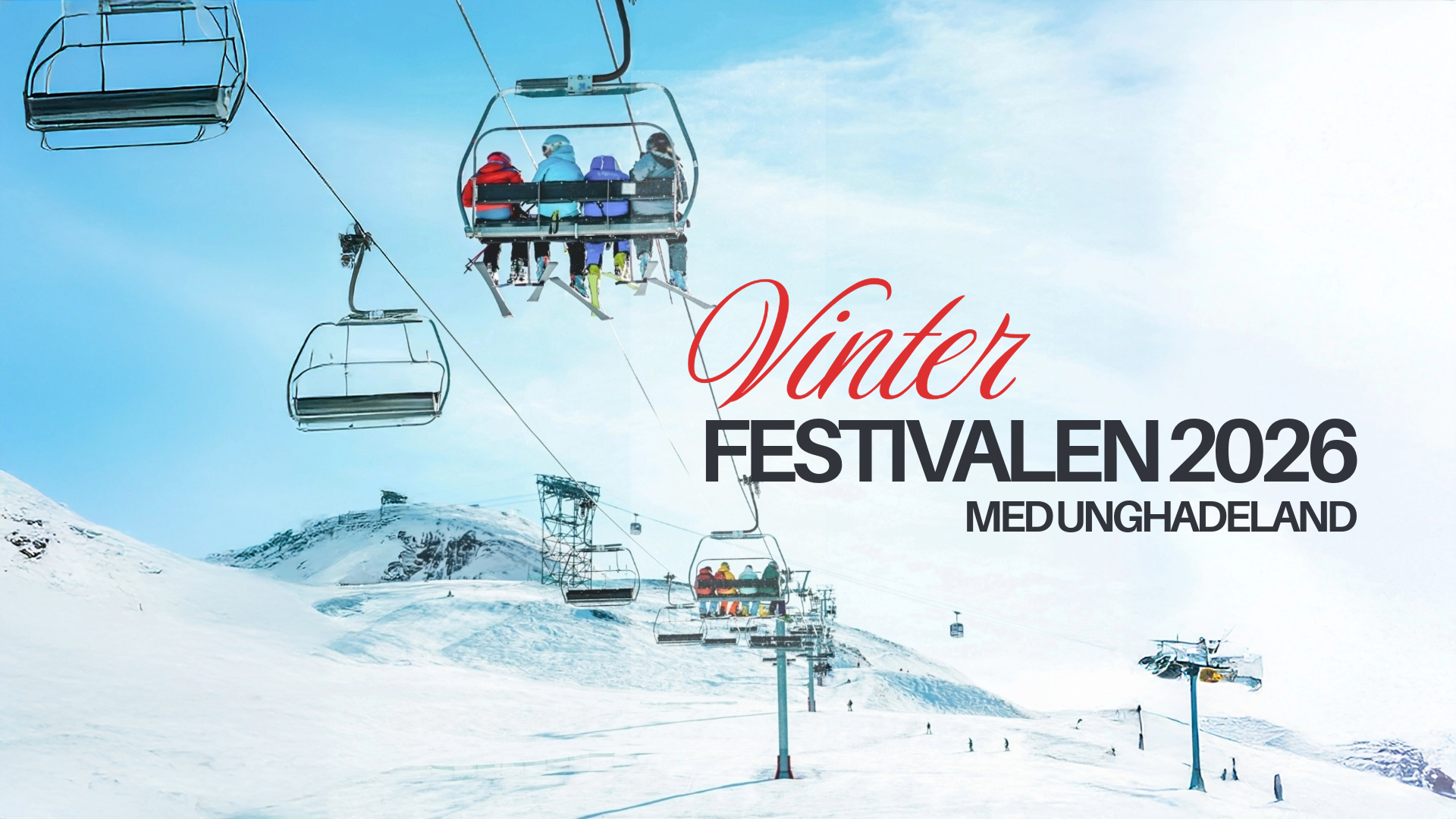 Illustrasjon av ungdom som sitter i heis i alpinbakken