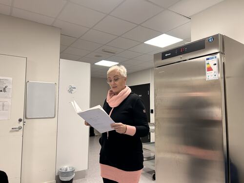 Bente Lien delte humoristiske betraktninger om «Dørstokkmila», noe som skapte stor latter i salen.