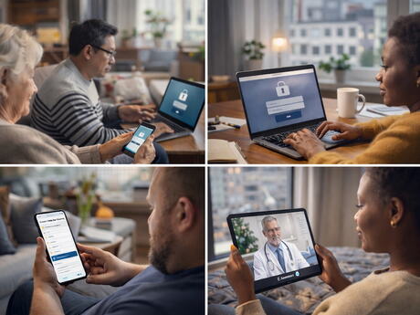 Firedelt bilde med folk som svarer på undersøkelsen.