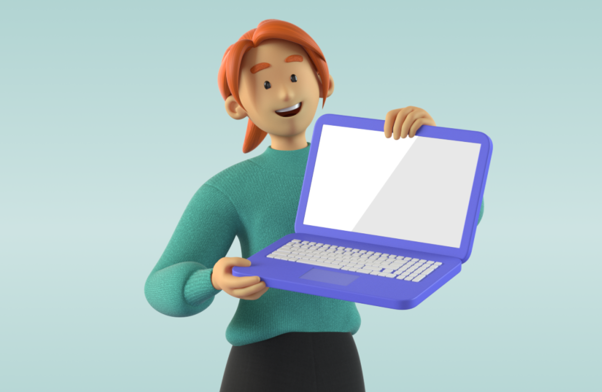 Animert kvinne med koffert som hun holder åpen mot oss.