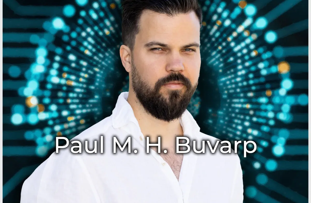 Paul Buvarp er forsker ved Forsvarets Forskningsinstitutt. Illustrasjon: Grenser for KI Mann med mørkt hår, KI-generertl psykedelisk bakgrunn.