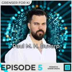 Paul Buvarp er forsker ved Forsvarets Forskningsinstitutt. Illustrasjon: Grenser for KI Mann med mørkt hår, KI-generertl psykedelisk bakgrunn.