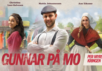 Viser skuespillerne i Gunnar på Mo:Ane Eikemo, Christine Leer-Salvesen, Mattis Johannessen