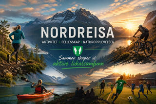 AI-generert bilde av personer i aktivitet innen friluftsliv og idrett.