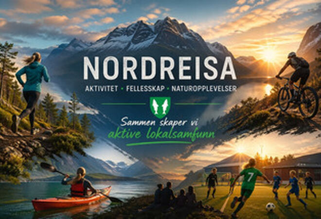 AI-generert bilde av personer i aktivitet innen friluftsliv og idrett.