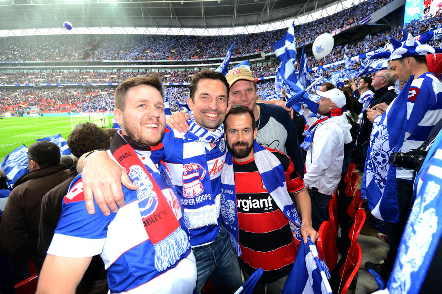 Scandinavian QPR fans celebrating the playoff win at Wembley in 2014. Photo: Allan Klo