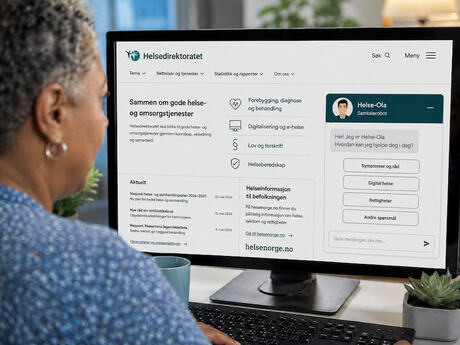 Kvinne med hjemmekontor i samtale med helserobot.