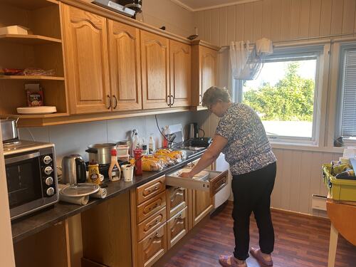 Ellinor Olsen stilte opp som frivillig og serverte pølser og vafler til deltakerne på møtet.